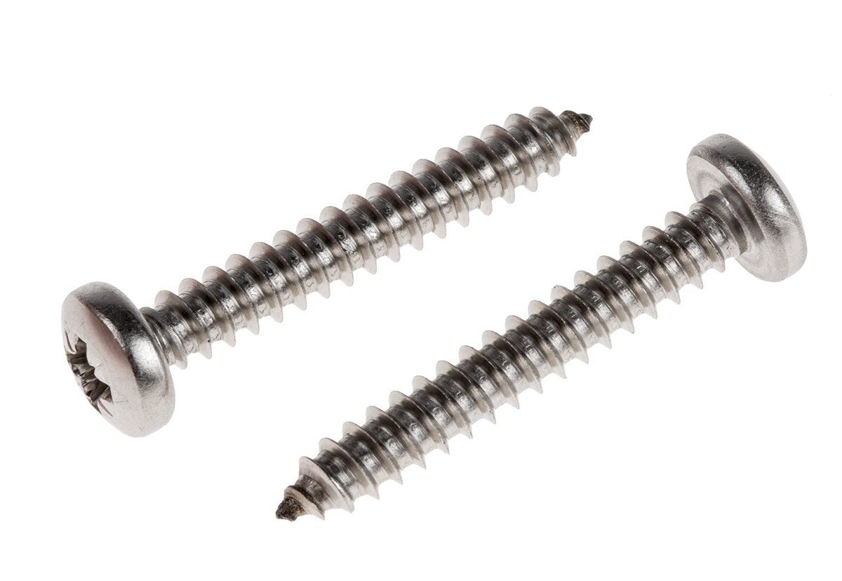 RS PRO Plain Stainless Steel Pan Head Self Tapping Screw, N°10 x 1.1/4in Long 32mm Long