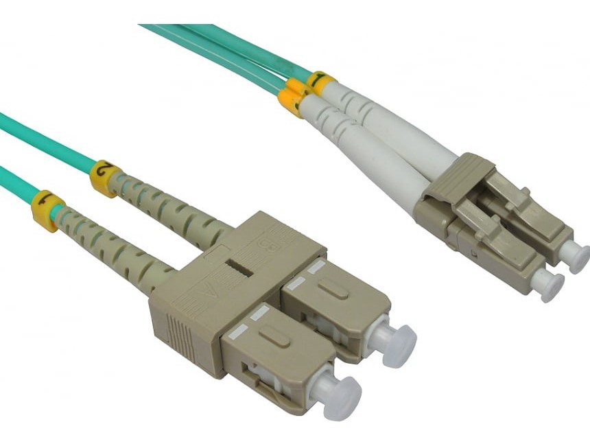 RS PRO LC to SC Duplex Multi Mode OM3 Fibre Optic Cable, 3mm, Light Blue, 10m