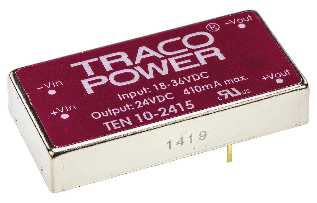 TRACOPOWER TEN 10 DC-DC Converter, 24V dc/ 415mA Output, 18 → 36 V dc Input, 10W, Through Hole, +85°C Max Temp