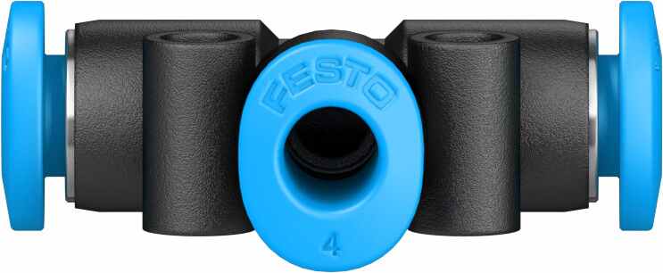 Festo QSMT Series Tee Tube-to-Tube Adaptor Push In 4 mm, Push In 4 mm to Push In 4 mm, Tube-to-Tube Connection Style,