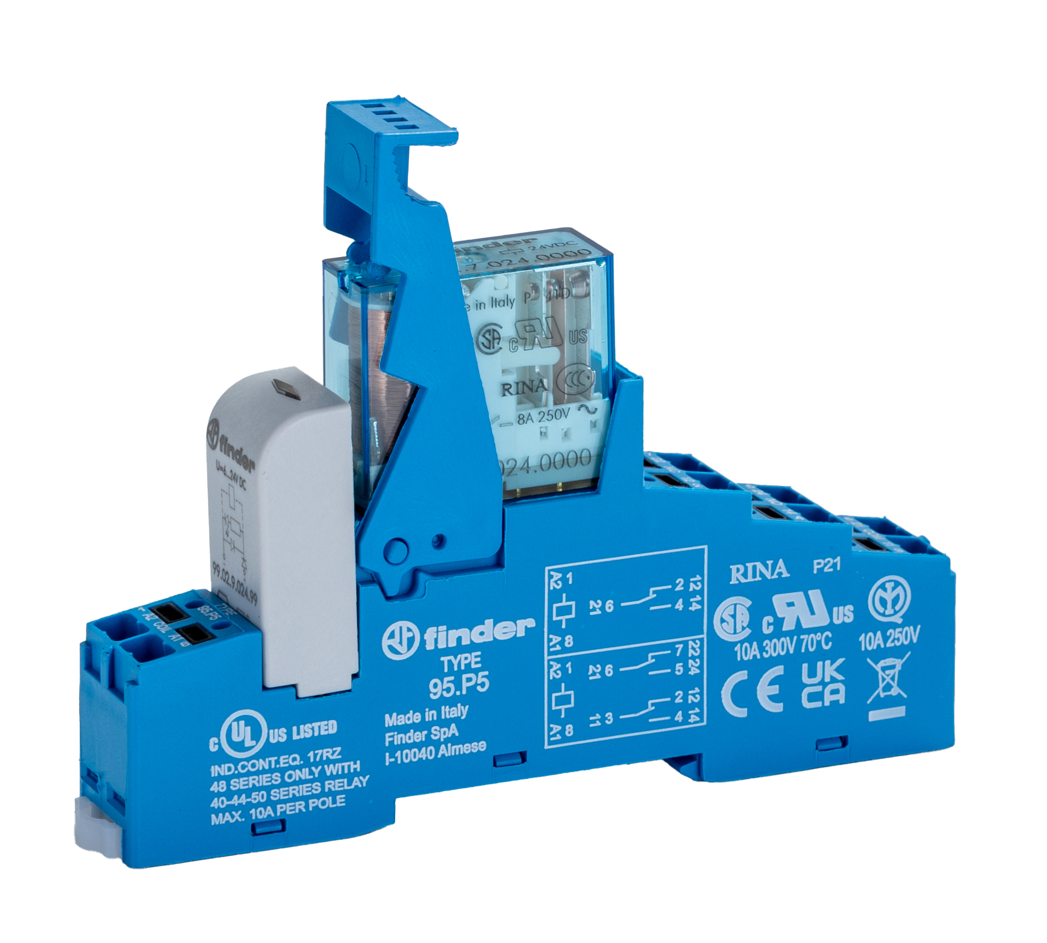 Finder 48 Series Interface Relay, DIN Rail Mount, 24V dc Coil, DPDT-2C/0, 2-Pole, 8A Load
