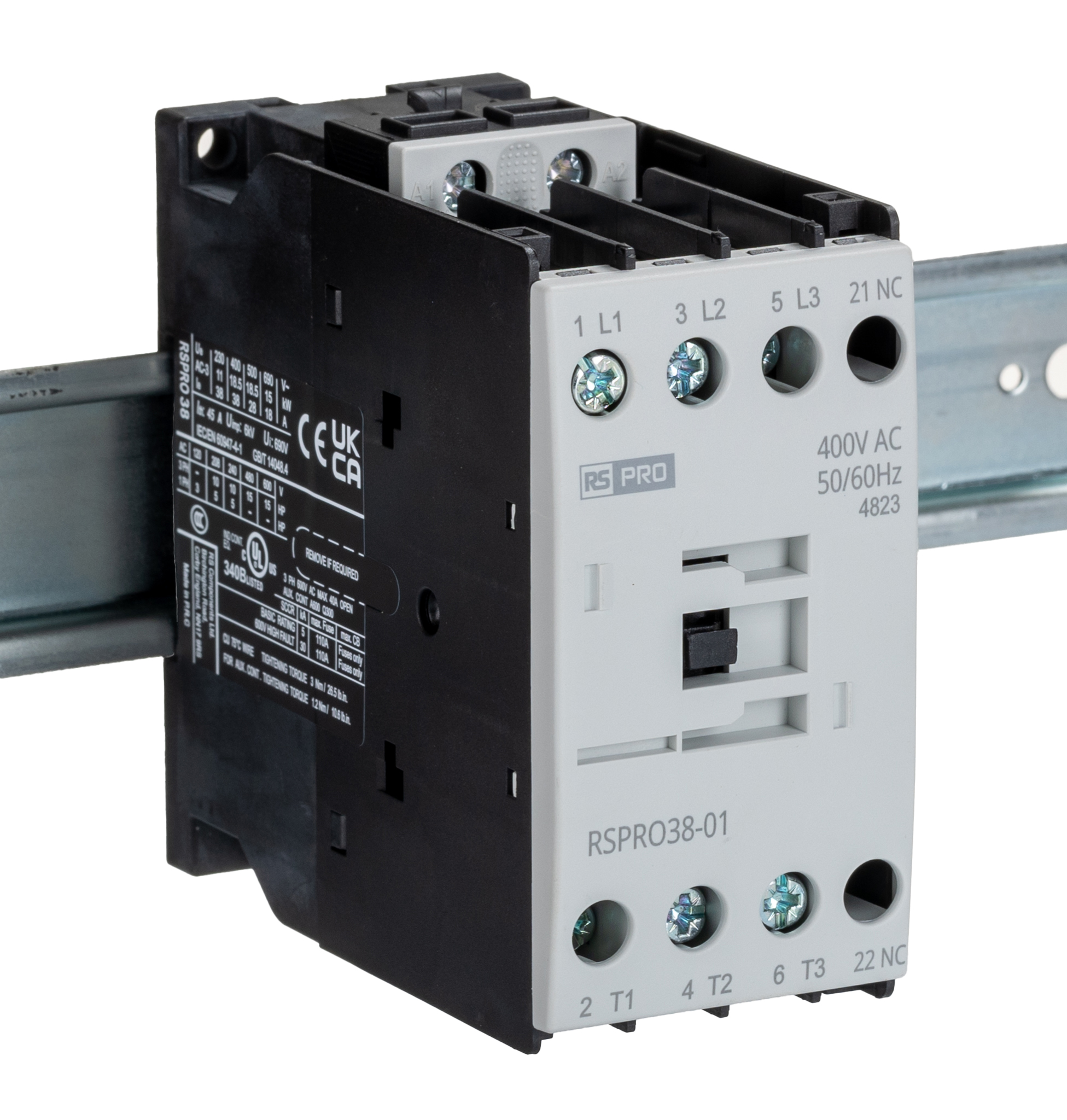RS PRO Contactor, 400 V ac Coil, 3-Pole, 38 A, 18.5 kW 24 V, 1 NC, 690V