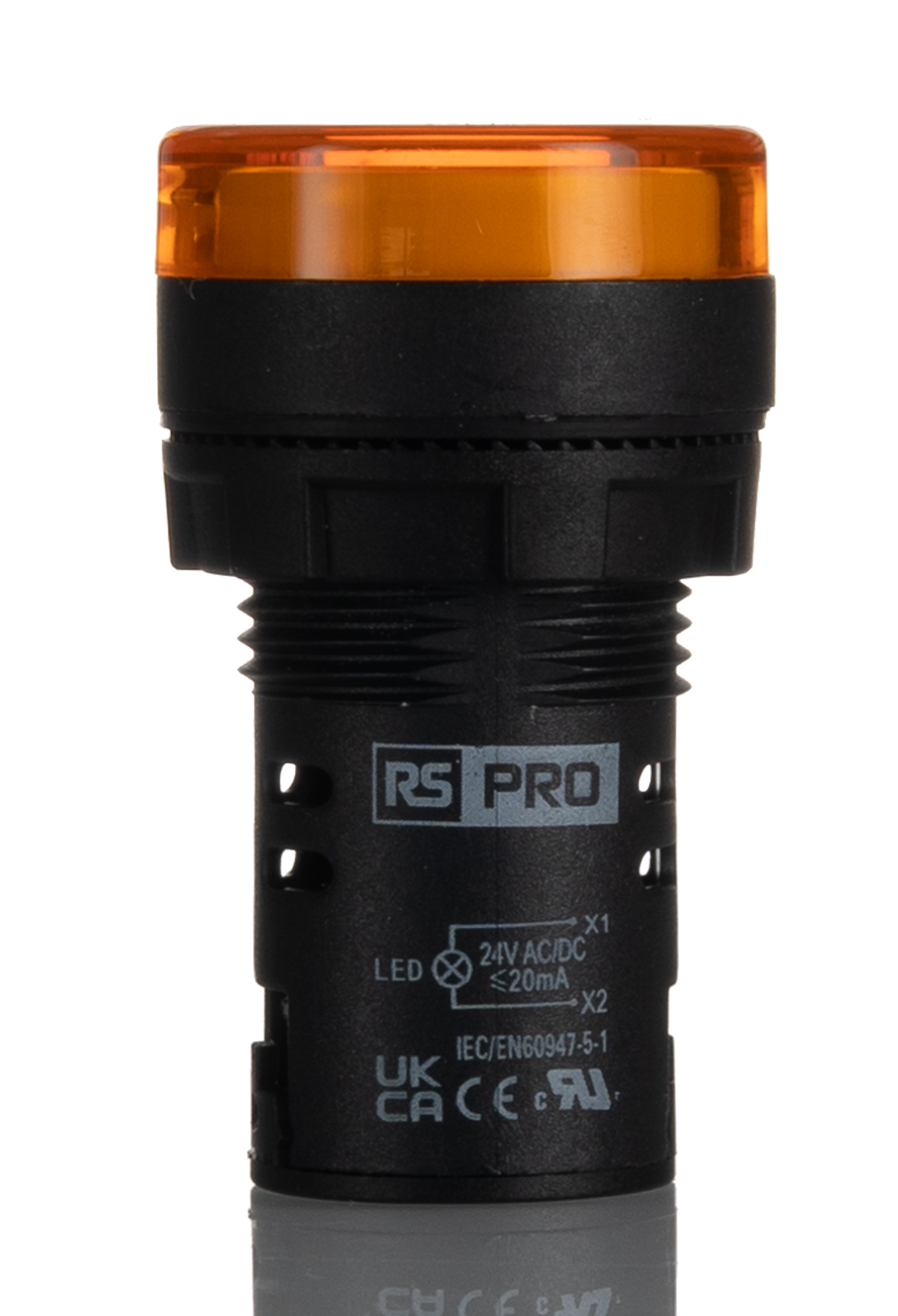 RS PRO, Panel Mount Yellow LED Pilot Light, 22mm Cutout, IP65, Round, 24V ac/dc
