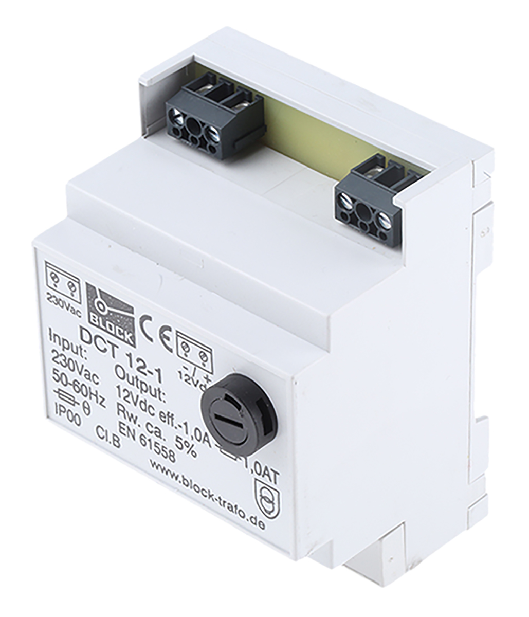 Block DCT Linear DIN Rail Power Supply, 230V ac ac Input, 12V dc dc Output, 1A Output, 12W