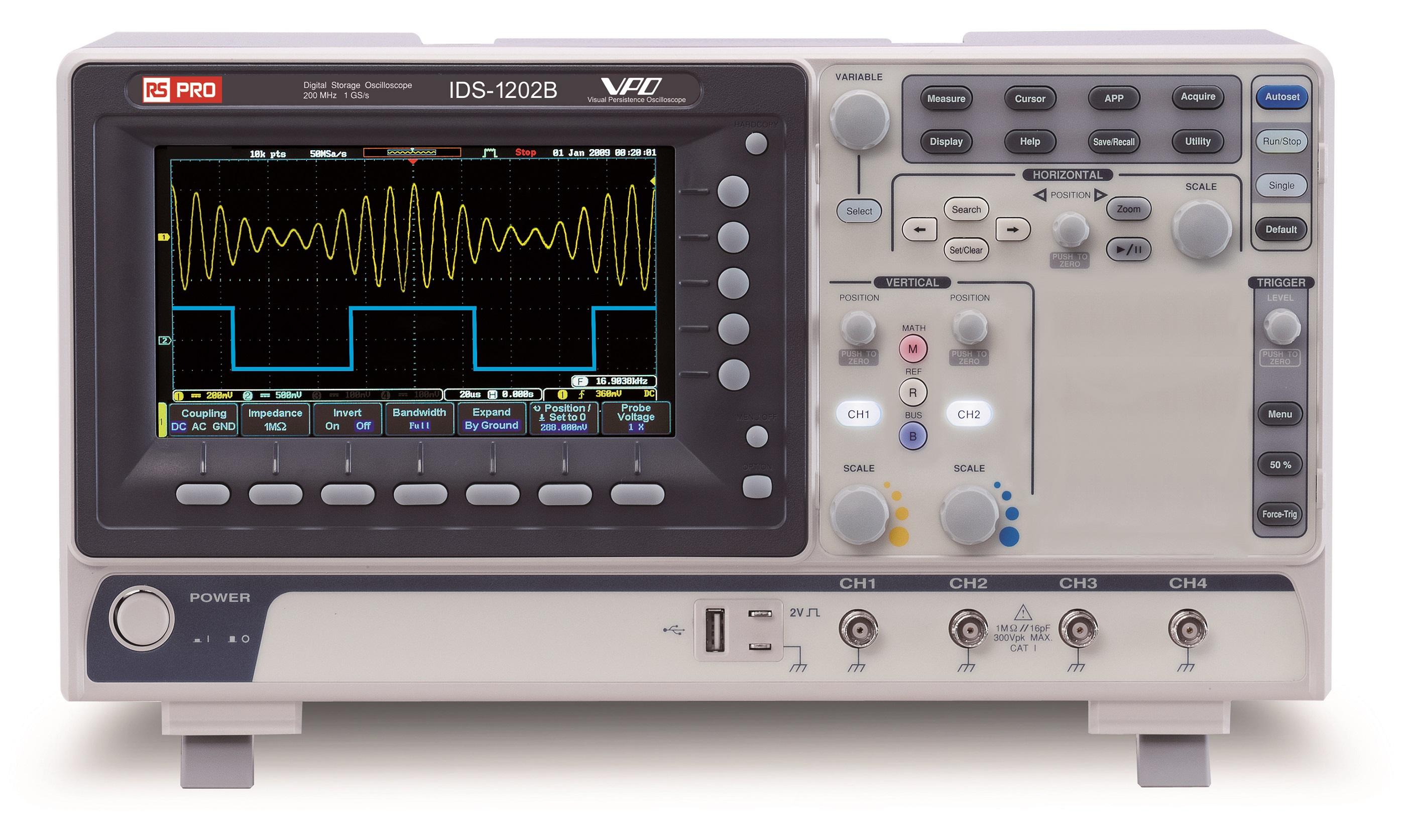 RS PRO, 200MHz Bench Digital Oscilloscope, 2 Digital Channels - UKAS Calibrated