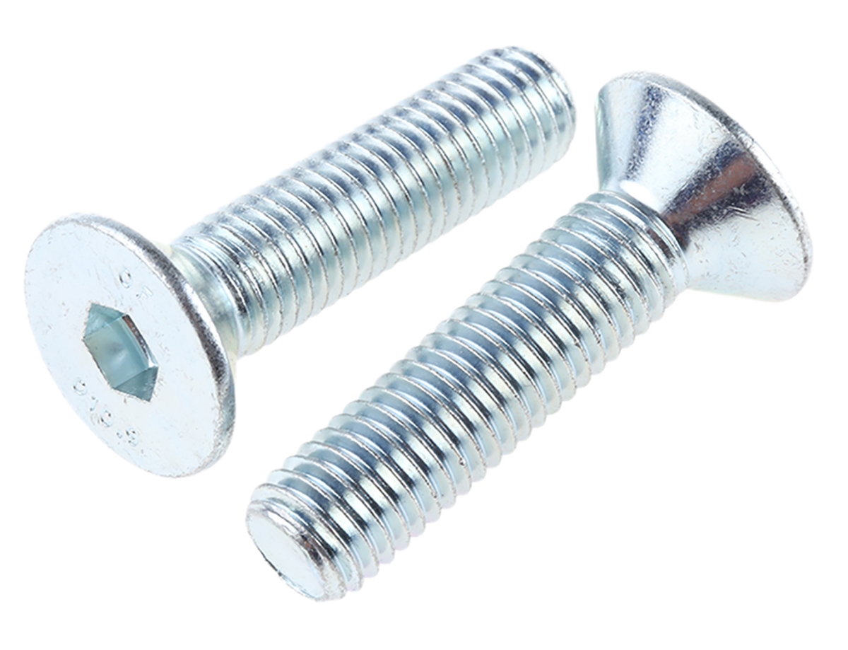 RS PRO Bright Zinc Plated Steel Hex Socket Countersunk Screw, DIN 7991, M12 x 50mm