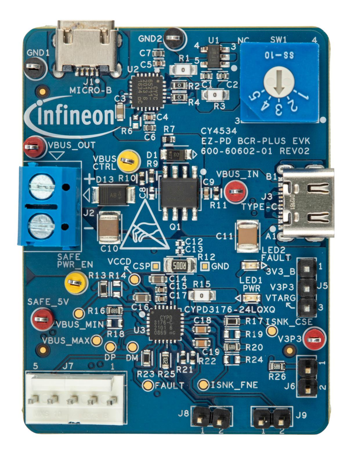 Infineon EZ-PD Barrel Connector Replacement Plus Evaluation Kit CYPD3176-24LQXQ Evaluation Kit for Barrel Connector