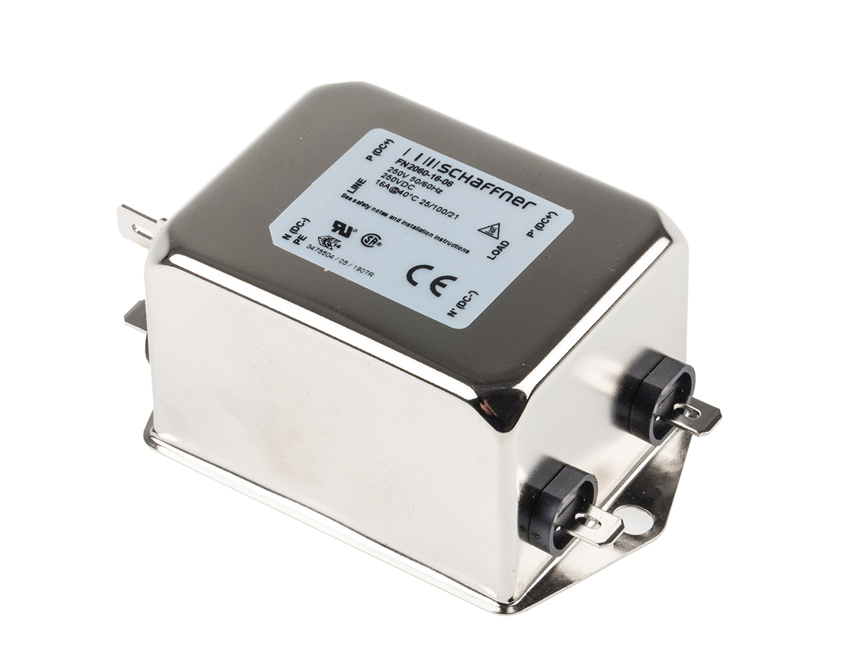 Schaffner, FN2060 16A 250 V ac/dc 0 → 400Hz, Chassis Mount EMI Filter, Fast-On, Single Phase
