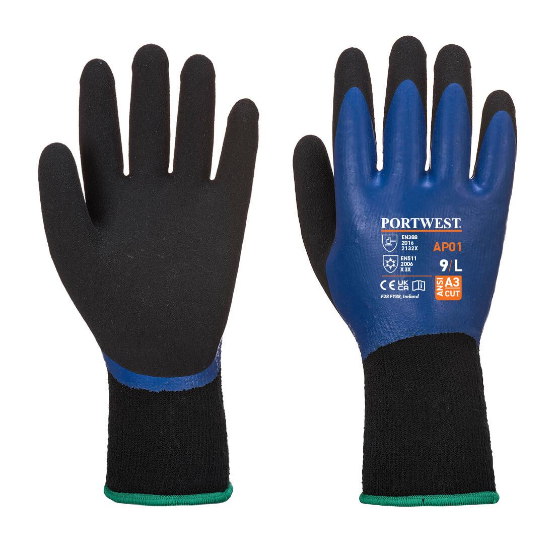 Portwest Black, Blue Latex, Brushed Acrylic, Elastic, Polyester Glove 65 mm