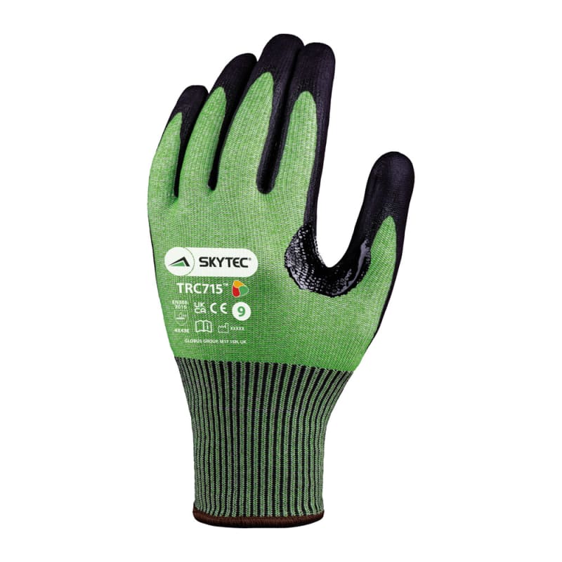 Skytec Black, Green Nylon Nylon Work Gloves, Size 7, Nitrile Foam Coating