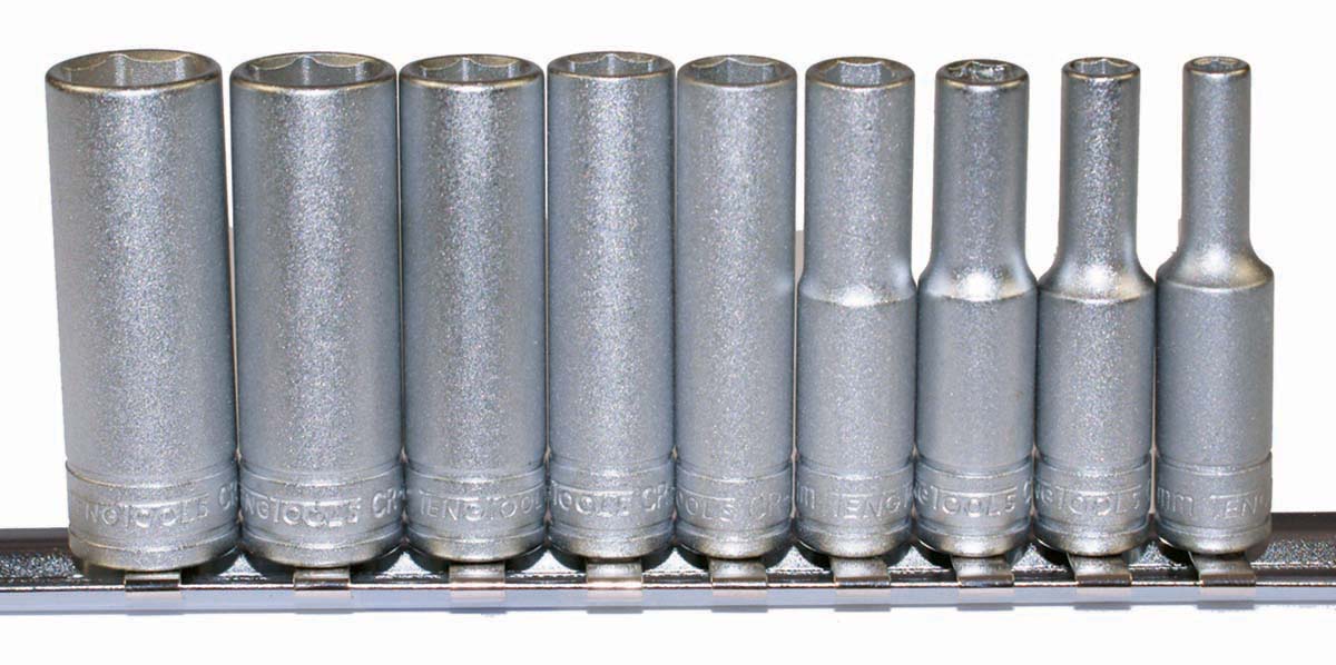Teng Tools 9-Piece Metric 1/4 in Deep Socket Set , 6 point
