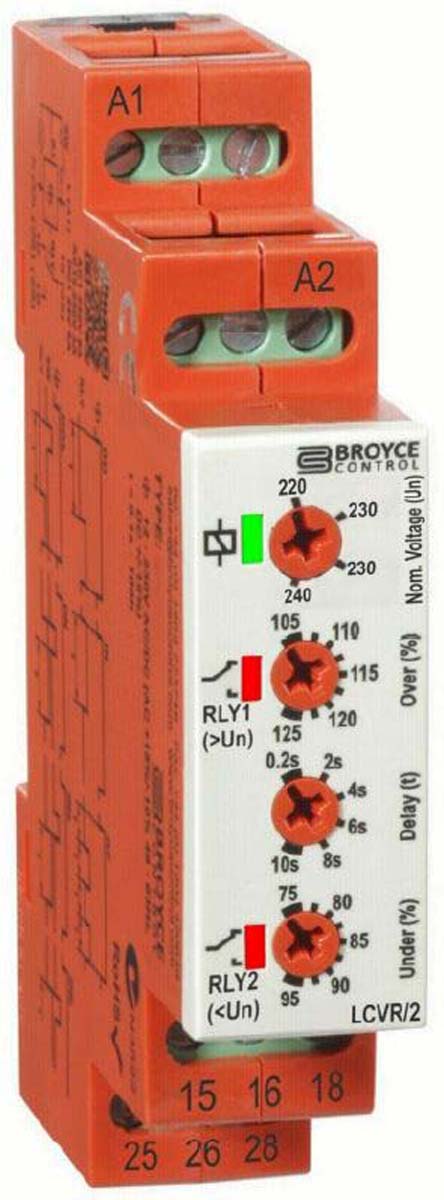 Broyce Control Voltage Monitoring Relay, 1 Phase, SPDT, Maximum of 315 V, DIN Rail