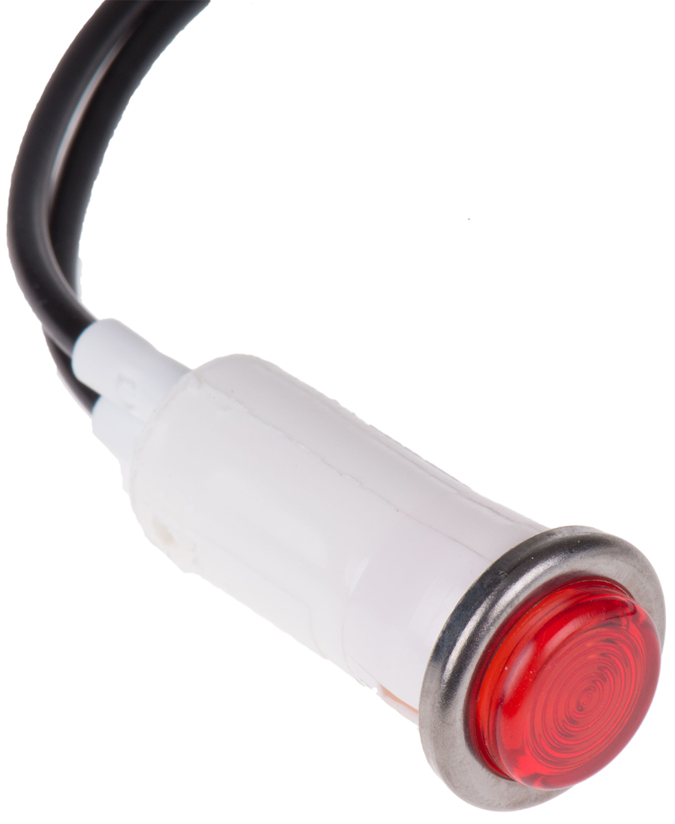 Arcolectric (Bulgin) Ltd 0067 Series Red Neon Panel Mount Indicator, 230V ac, 12.7mm Mounting Hole Size, Lead Wires