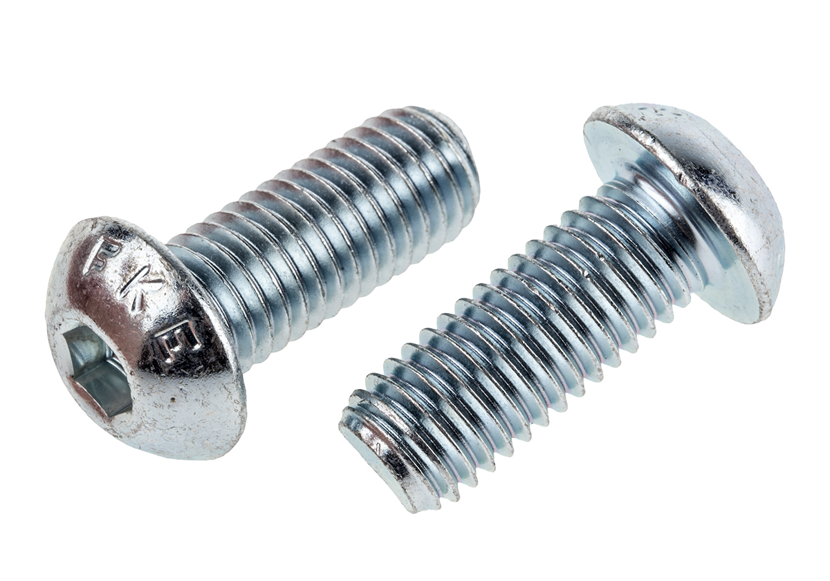 RS PRO Bright Zinc Plated Steel Hex Socket Button Screw, ISO 7380, M10 x 25mm