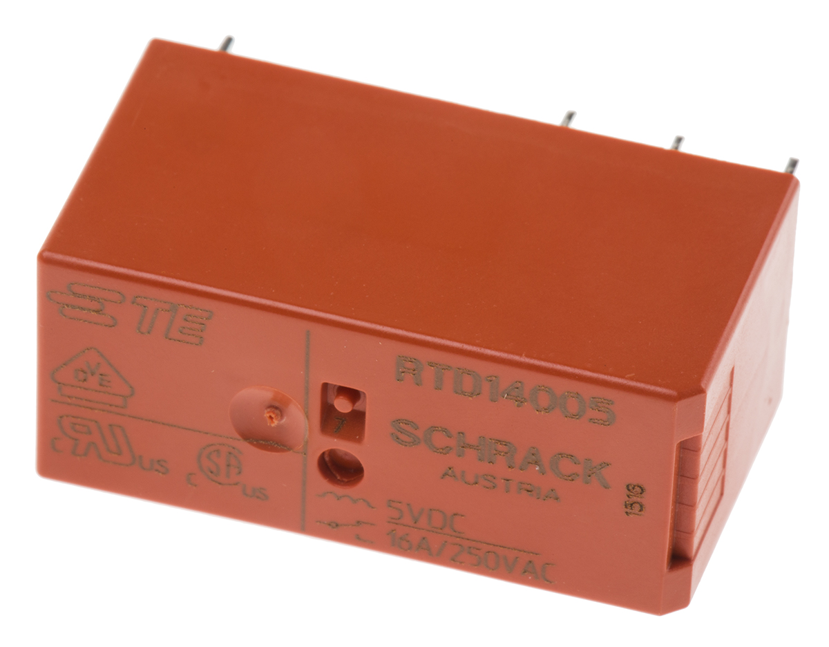 TE Connectivity PCB Mount Power Relay, 5V dc Coil, 16A Switching Current, SPDT