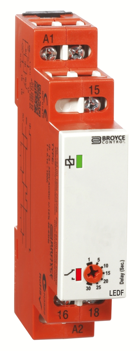 Broyce Control DIN Rail Mount Timer Relay, 110 V ac, 24V ac/dc, 1-Contact, 0.5 → 10s, 1-Function, SPDT