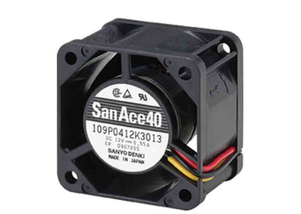 Sanyo Denki 109P Series Axial Fan, 12 V dc, DC Operation, 20.8cfm, 6.6W, 550mA Max, 40 x 40 x 28mm