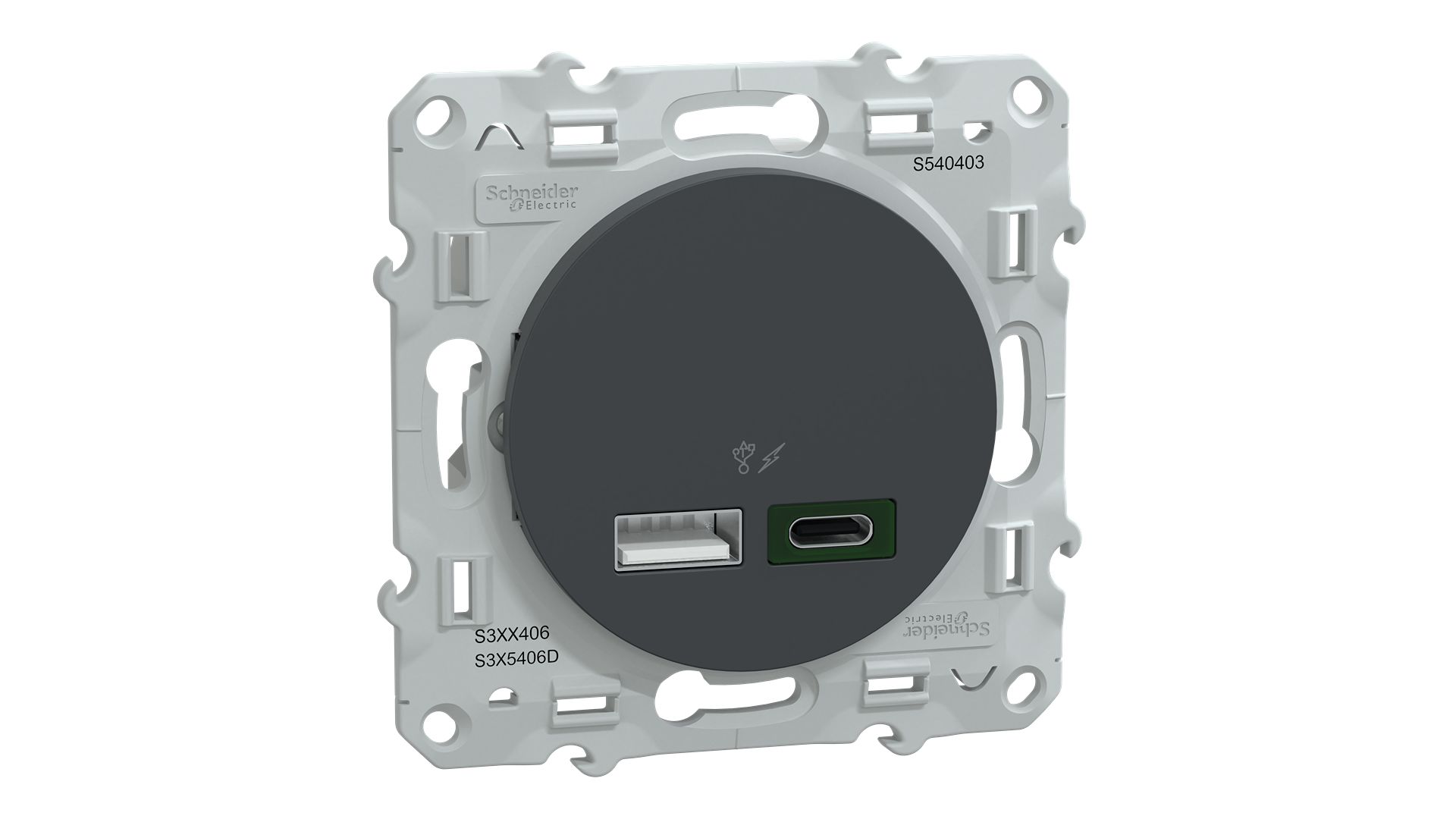 Schneider Electric Straight, Flush Mount, Socket Type USB A + C IP20 USB Connector