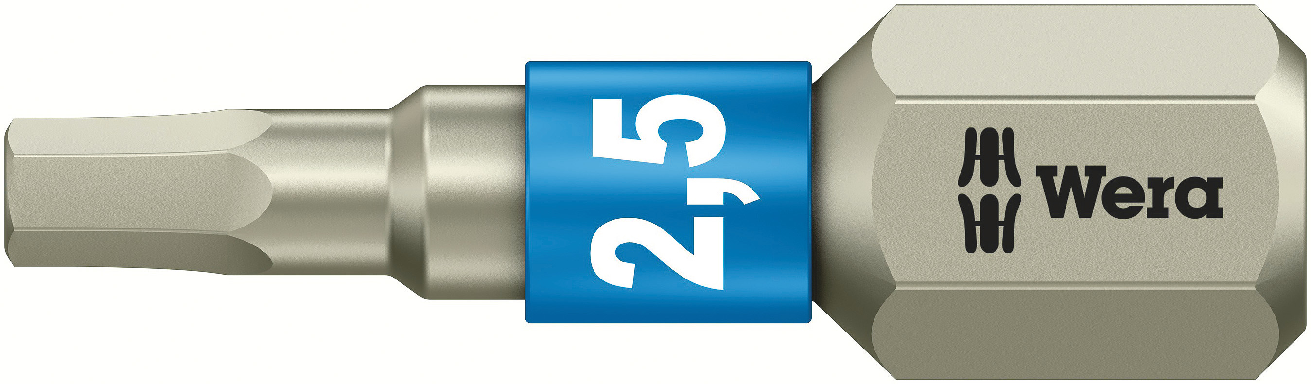 Wera Hexagon Screwdriver Bit, 2.5 mm Tip, 1/4 in Drive, Hexagon Drive, 25 mm Overall