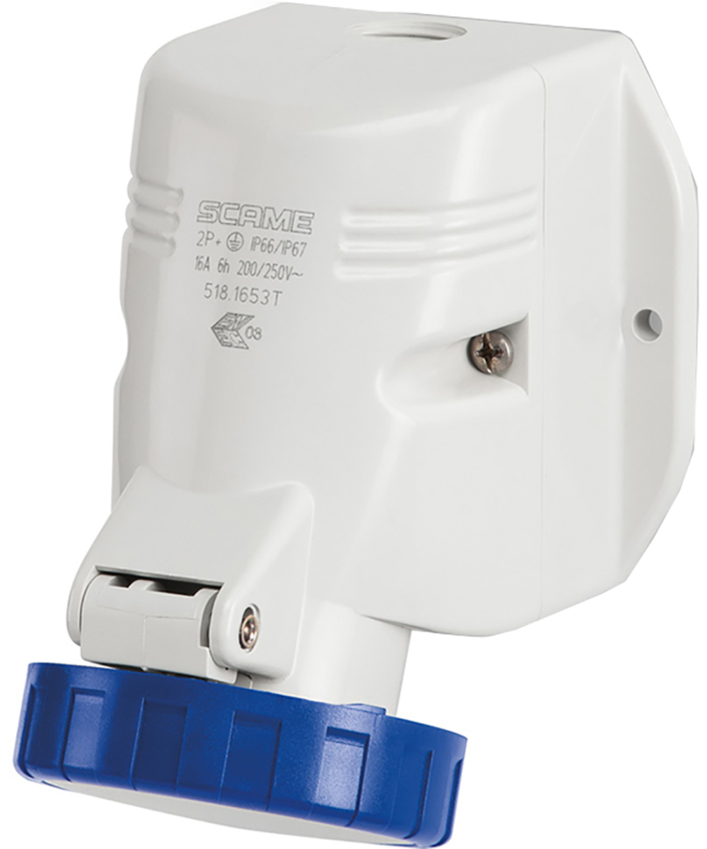 Scame IP44 Blue Wall Mount 2P + E Industrial Power Socket, Rated At 63A, 230 V