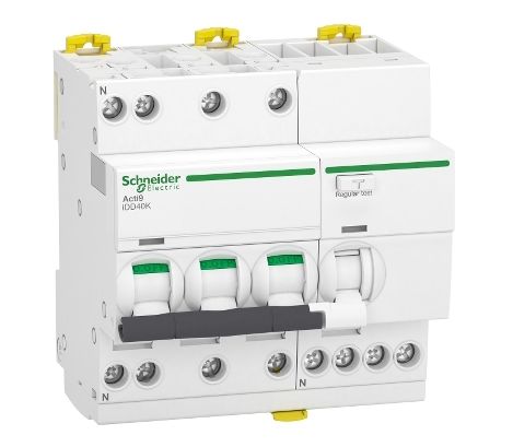 Schneider Electric RCBO, 20A Current Rating, 3P+N Poles, 30mA Trip Sensitivity, Type C, Acti9 Range