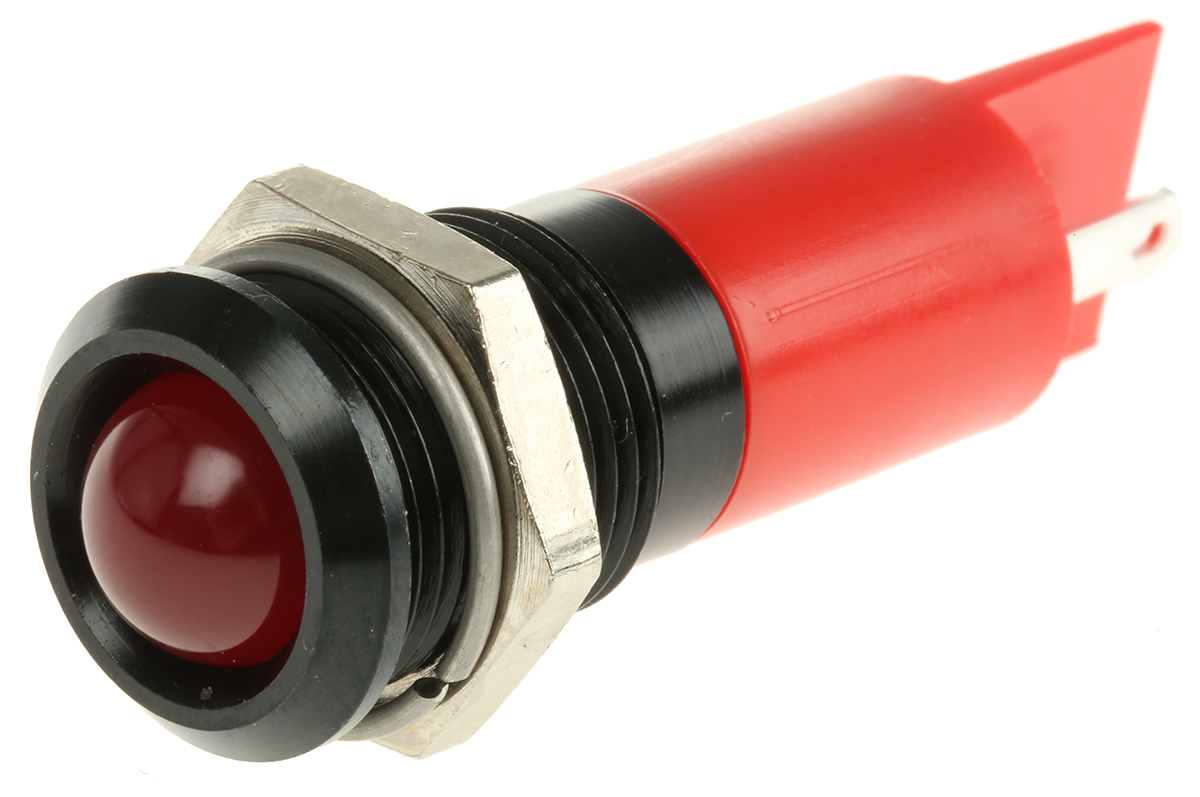 RS PRO Red Panel Mount Indicator, 12V dc, 14mm Mounting Hole Size, Solder Tab Termination