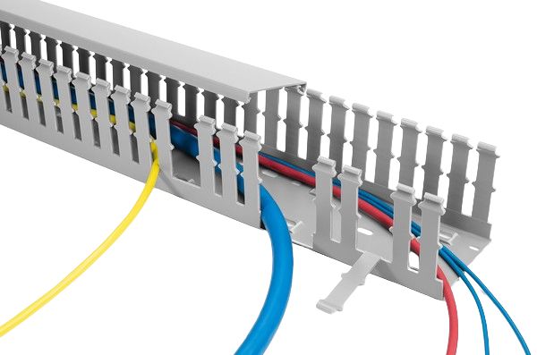 HellermannTyton HTWD-PW Grey Slotted Panel Trunking - Wide Slot, W80 mm x D80mm, L2m, PVC