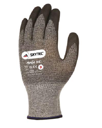 Skytec NINJA X4TM Black, Grey Fibreglass, Nylon Cut Resistant Gloves, Size 11, Polymer Coating