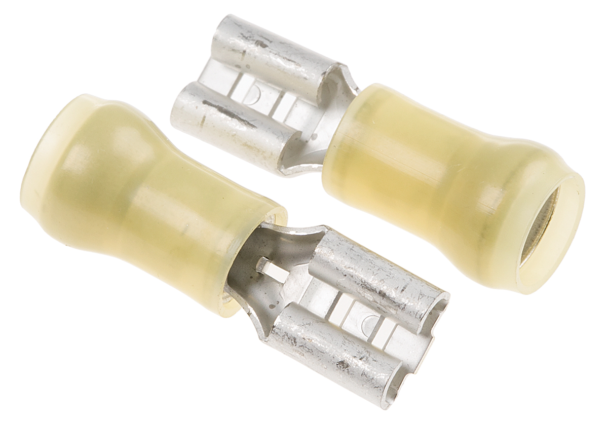 TE Connectivity PIDG FASTON .250 Yellow Insulated Female Spade Connector, Receptacle, 6.35 x 0.81mm Tab Size, 3.3mm² to