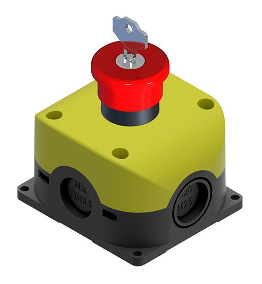 RS PRO Key Release Emergency Stop Push Button, Through Hole, 2 NC, IP65