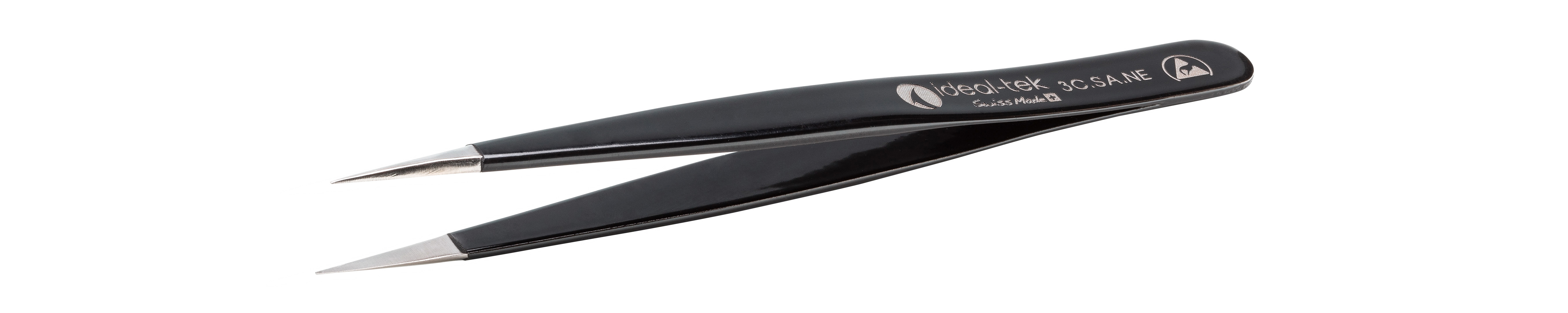 ideal-tek 110 mm, Polyester (Handle), Stainless Steel (Body), Sharp, ESD Tweezers