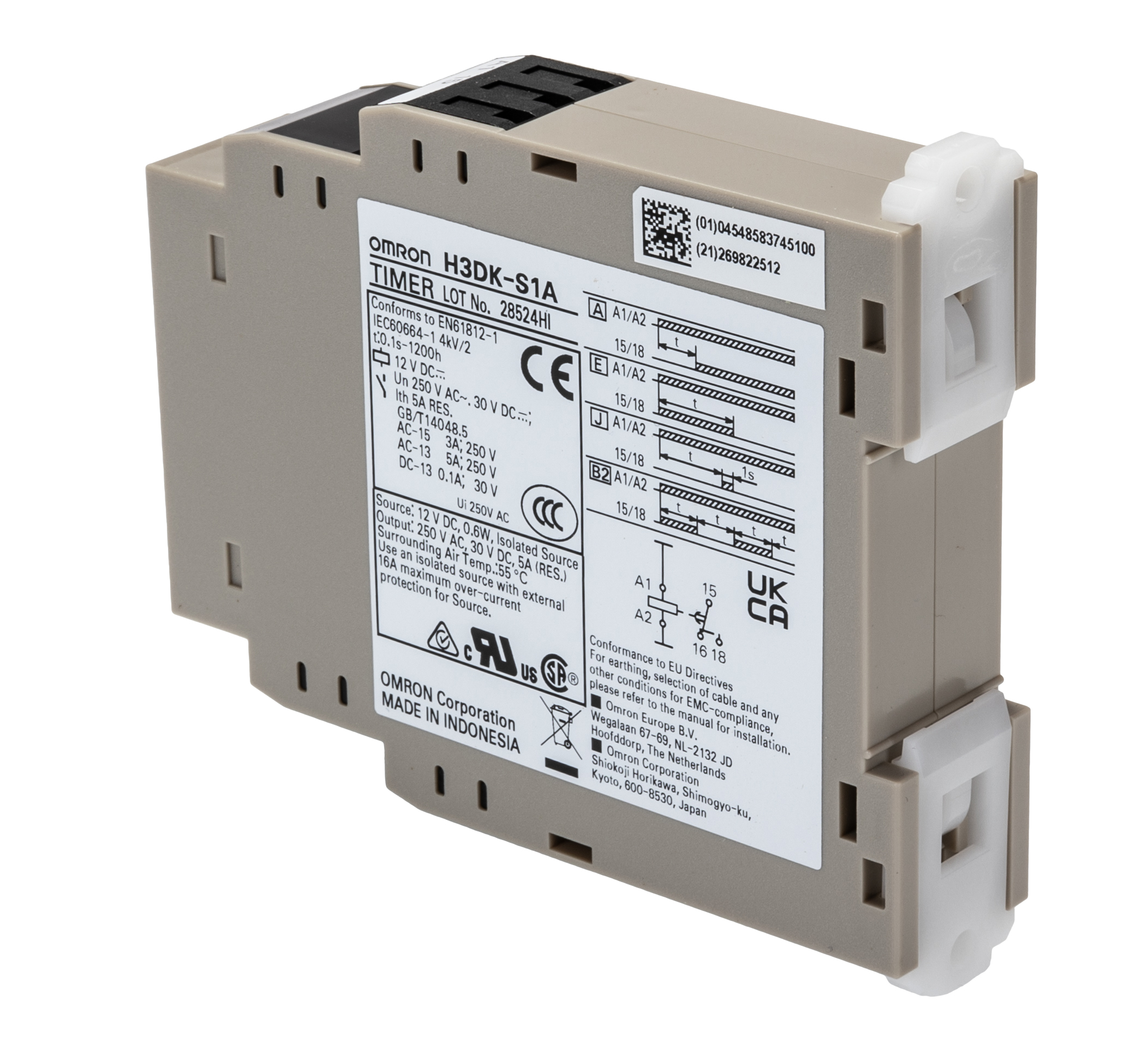 Omron H3DK Series DIN Rail Mount Timer Relay, 12V dc, 1-Contact, 0.1 s → 1200 h, SPDT