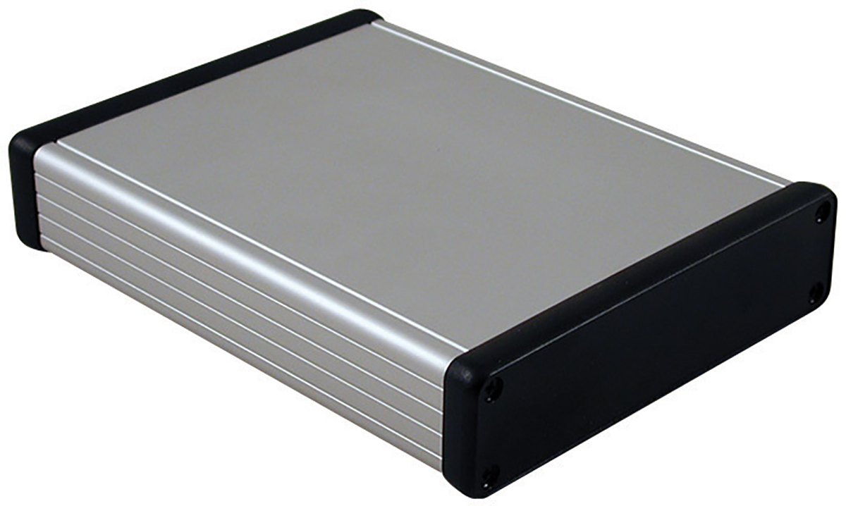 Hammond 1455 Series Silver Anodised Aluminium Enclosure, IP54, Black Lid, 220 x 165 x 51.5mm