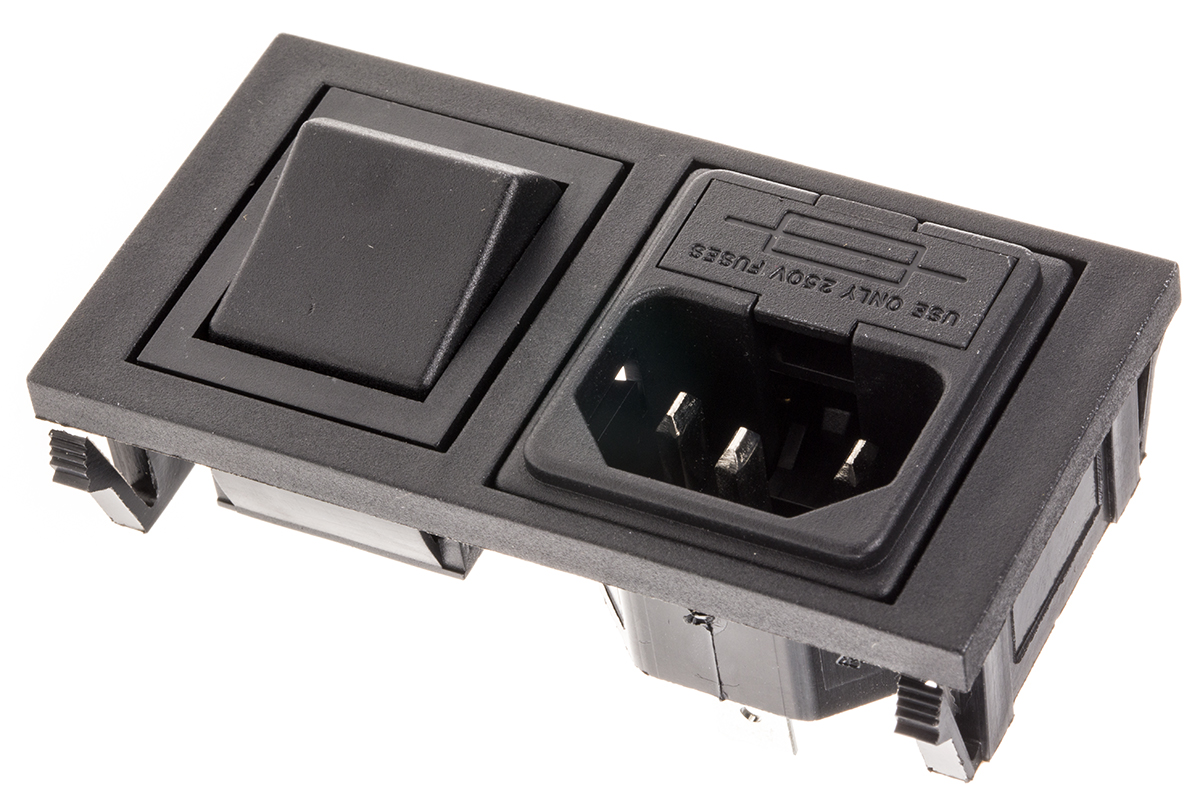 Bulgin C14 Snap-In IEC Connector Male, 10A, 250 V, Fuse Size 5 x 20mm