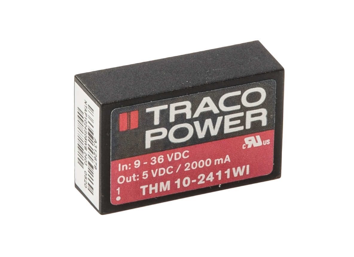 TRACOPOWER THM 10WI DC-DC Converter, 5V dc/ 2A Output, 9 → 36 V dc Input, 10W, Through Hole, +90°C Max Temp