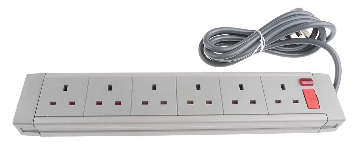 RS PRO 2m 6 Socket Type G - British Trailing Socket, 250 V ac