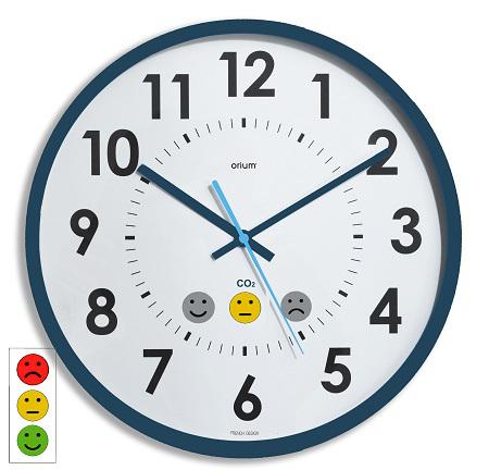 Orium Blue, White Analogue Desktop, Wall Clock With CO2 Sensor, 35cm Diameter