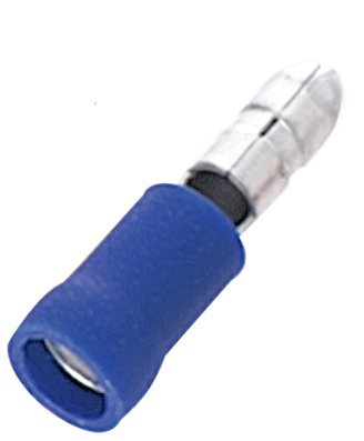 RS PRO Insulated, Blue Crimp Bullet Connector, 1.5mm² to 2.5mm², 16AWG to 14AWG, 4mm Bullet diameter Male