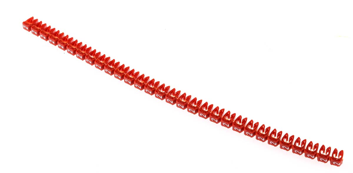Legrand Clip On Cable Markers, Red, Pre-printed "2", 2.2 → 3mm Cable, 0 382 12