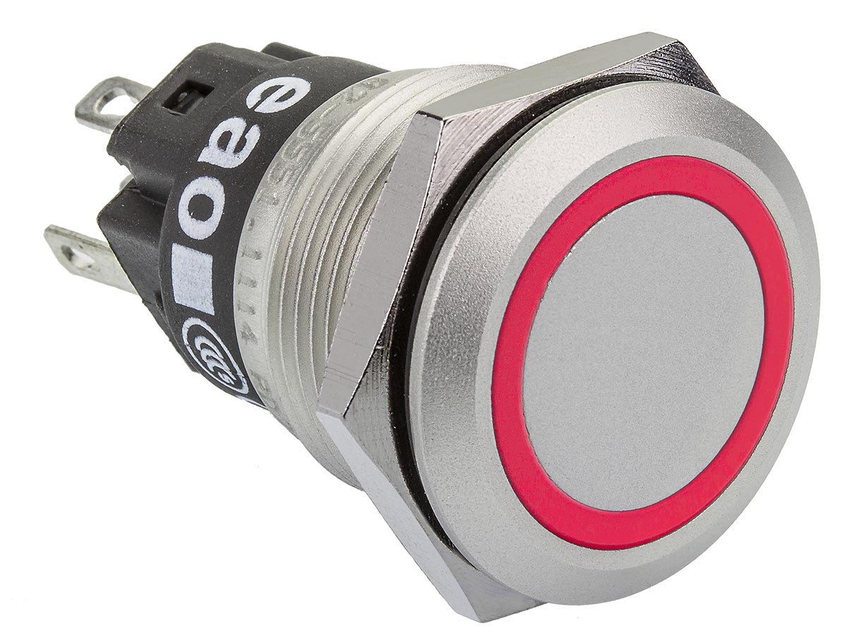 EAO 82 Series Illuminated Push Button Switch, Latching, Panel Mount, 19mm Cutout, SPDT, Red LED, 240V, IP65, IP67