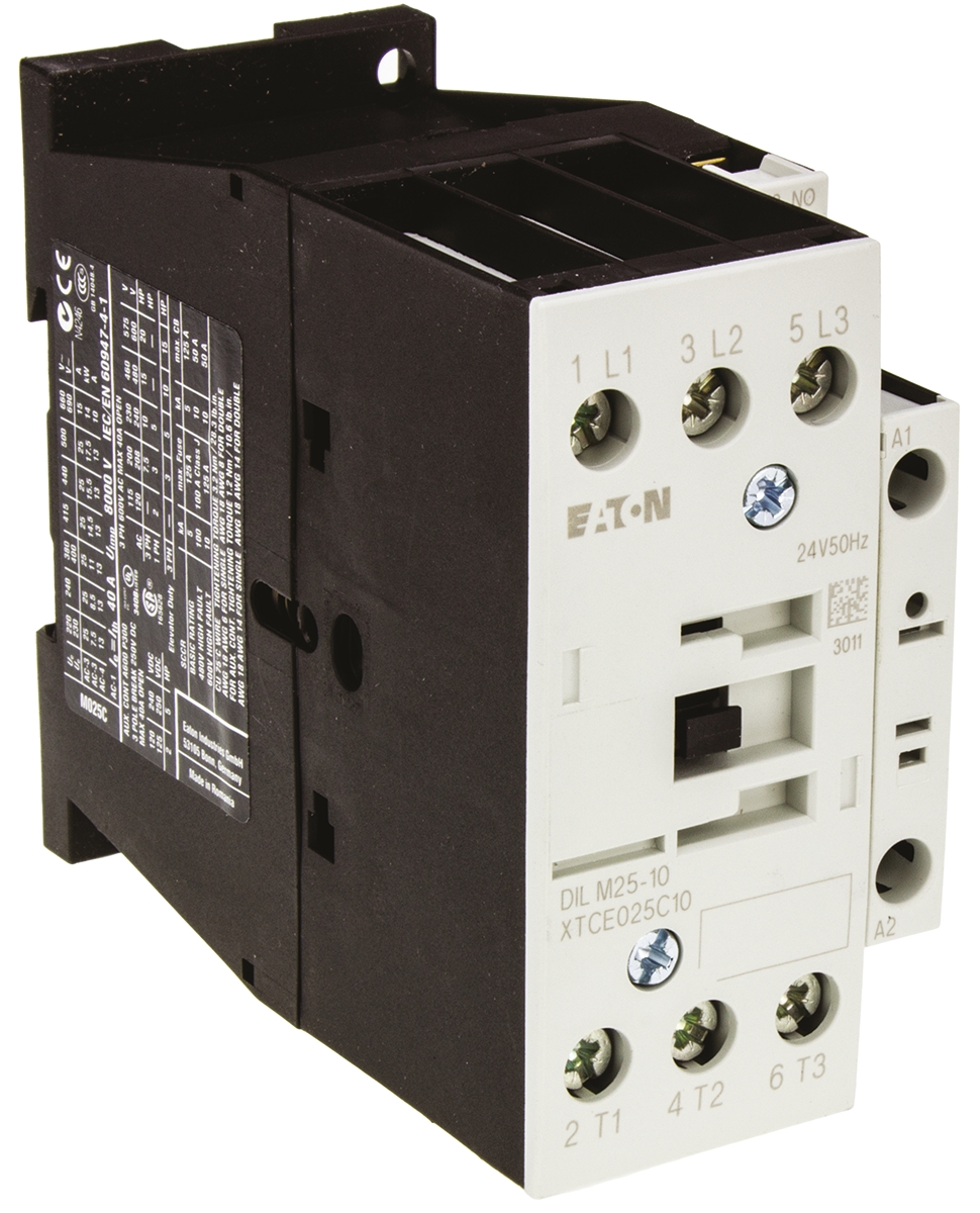 Eaton DILM Contactor, 24 V ac Coil, 3-Pole, 25 A, 11 kW 24 V, 3 NO, 400V