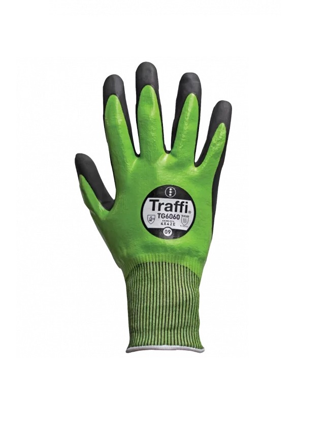 Traffi TG6060 Green Glass, High Performance Polyethylene, Nylon Work Gloves, Size 7, Nitrile Coating