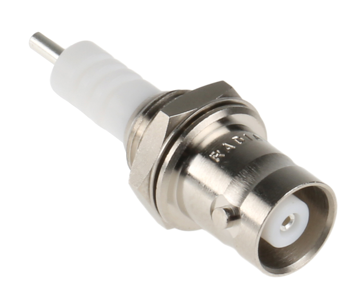 Radiall BNC Series Straight 50Ω Panel Mount Bulkhead Fitting BNC Connector, jack, Nickel, Solder Termination