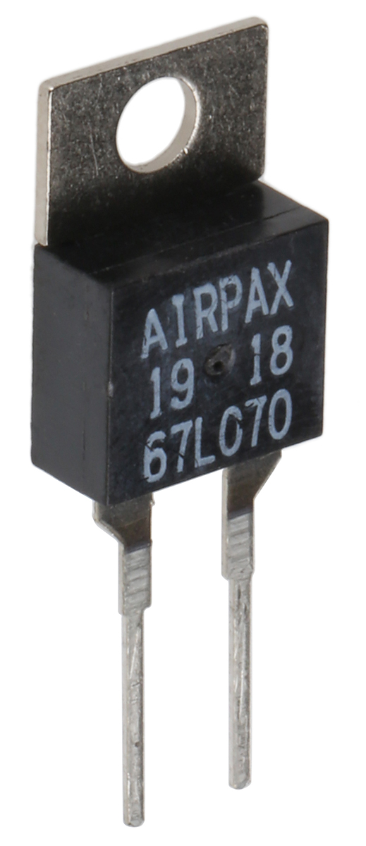 Sensata Airpax Bi-Metallic Thermostat, Opens at +70°C, +130°C Max, NC, Automatic Reset, PCB Mount