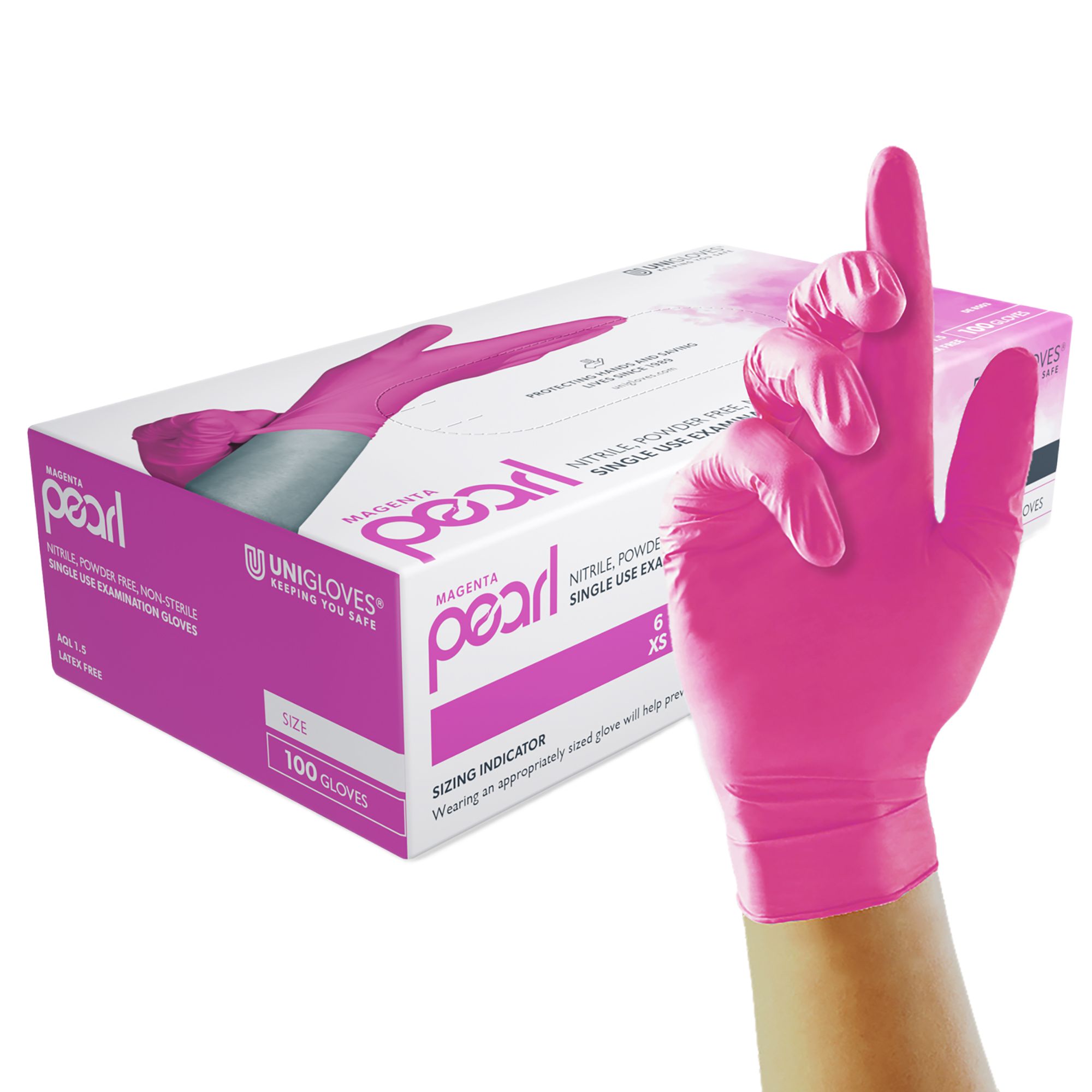 Unigloves Pearl GP Pink Powder-Free Nitrile Disposable Gloves, Size Small, 100Gloves per Pack
