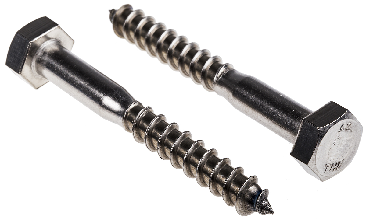 RS PRO Hex Coach Screw, Stainless Steel, 10mm x 80mm