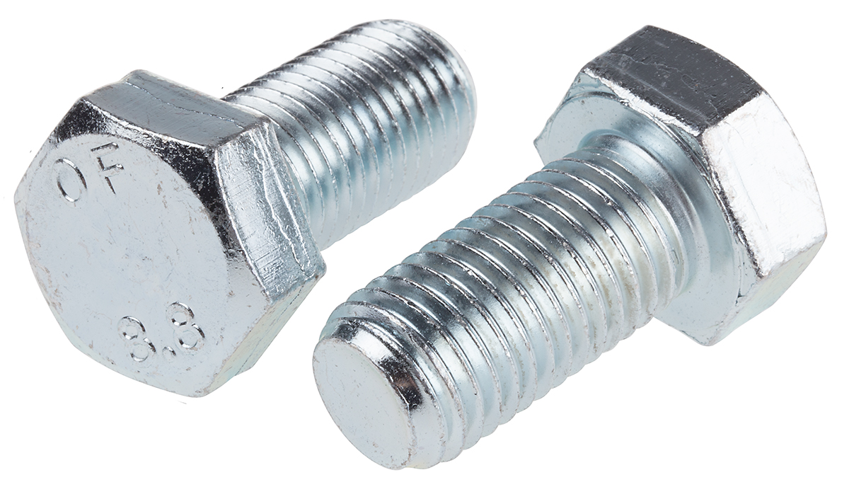 RS PRO Bright Zinc Plated Steel, Hex Bolt, M20 x 40mm
