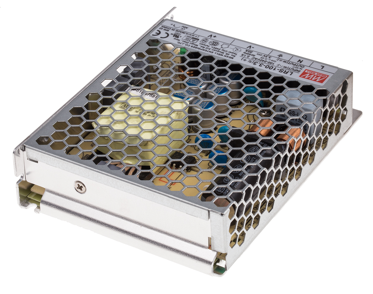 MEAN WELL Switching Power Supply, LRS-100-3.3, 3.3V dc, 20A, 66W, 1 Output, 120 → 373 V dc, 85 → 264 V ac