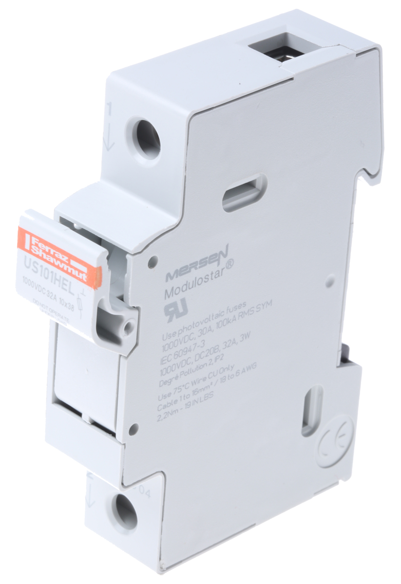 Mersen 32A Rail Mount Fuse Holder for 10 x 38mm Fuse, 1P, 1kV