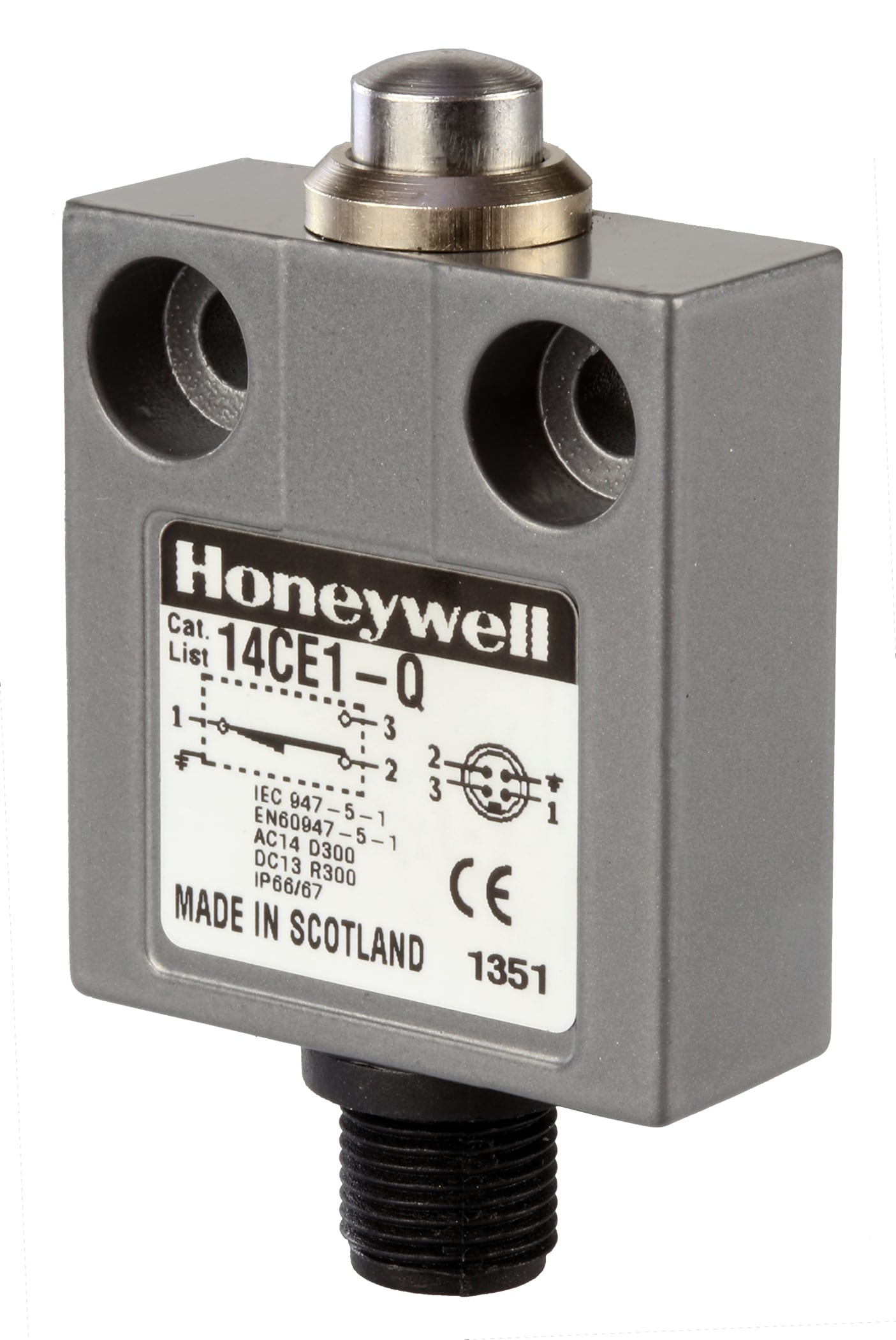 Honeywell Plunger Limit Switch, 1NC/1NO, IP65, IP66, IP67, IP68, SPDT, Die Cast Zinc Housing, 125/250V ac ac Max, 3A Max